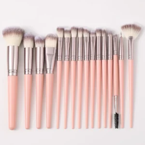 Set De 16 Brochas De Maquillaje Para Rostro Y Ojos Rosa